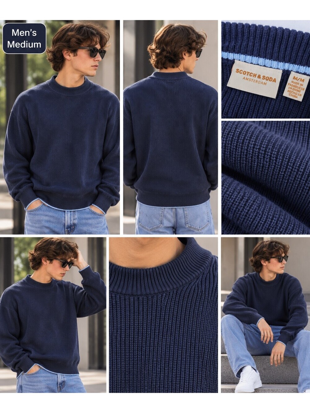 Scotch & Soda Amsterdam Navy Knit  Sweater Men’s Medium Minimalist Preppy